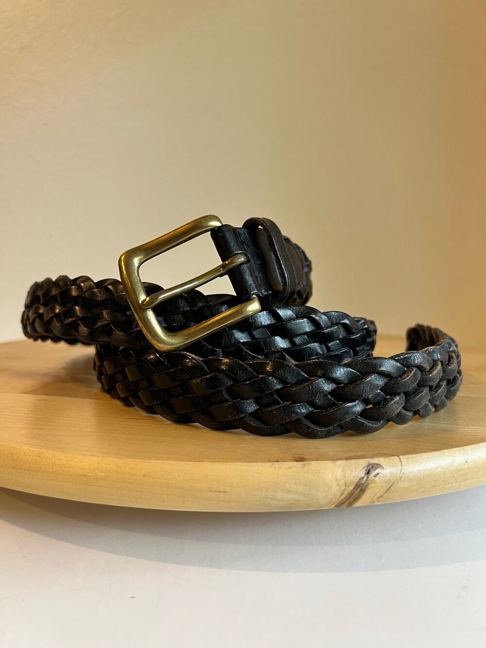 Vintage Dark Brown Old Navy Genuine Leather Gold Brass Buckle Size Large